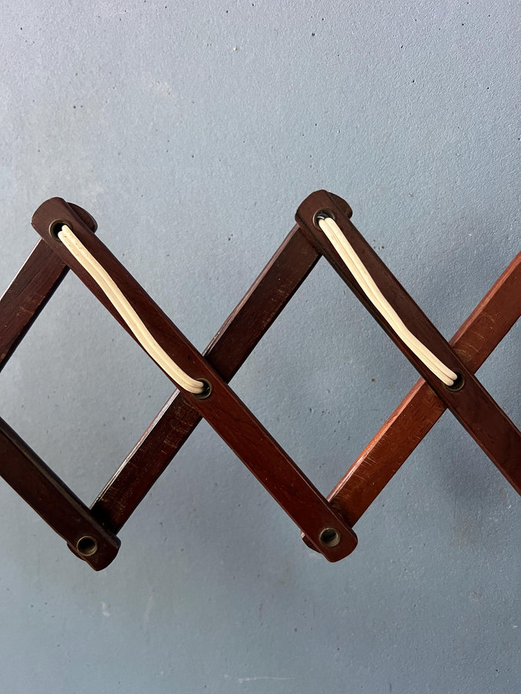 Vintage Glass Shade Teak Wood Scissor Wall Lamp
