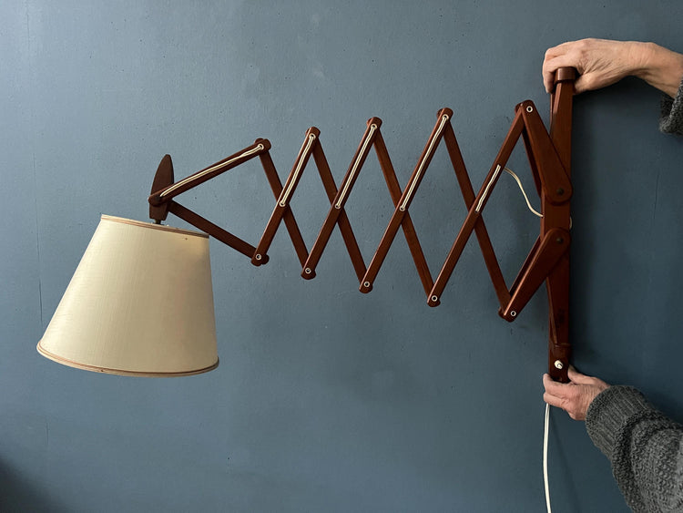 Mid Century Danish Teak Wood Scissor Wall Lamp