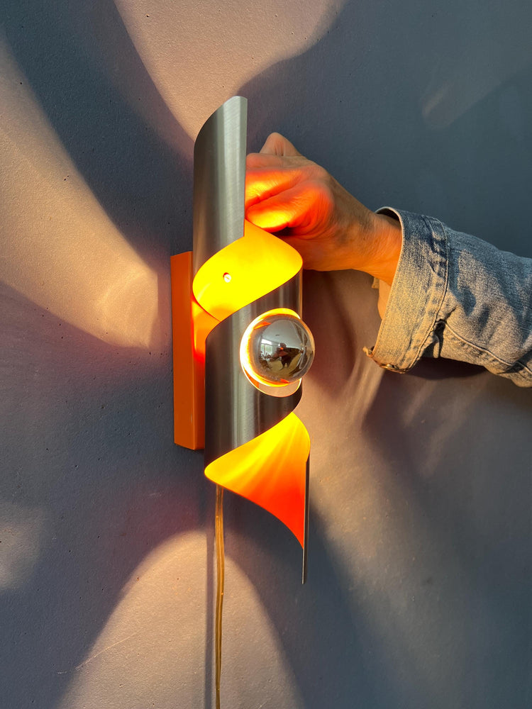 Vintage 'Twisted' Polam Space Age Wokkel Wall Lamp
