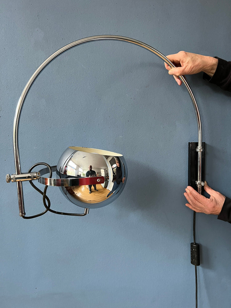 Mid Century Chrome Herda Eyeball Wall Light | Space Age Arc Lamp | 70s Light Fixture