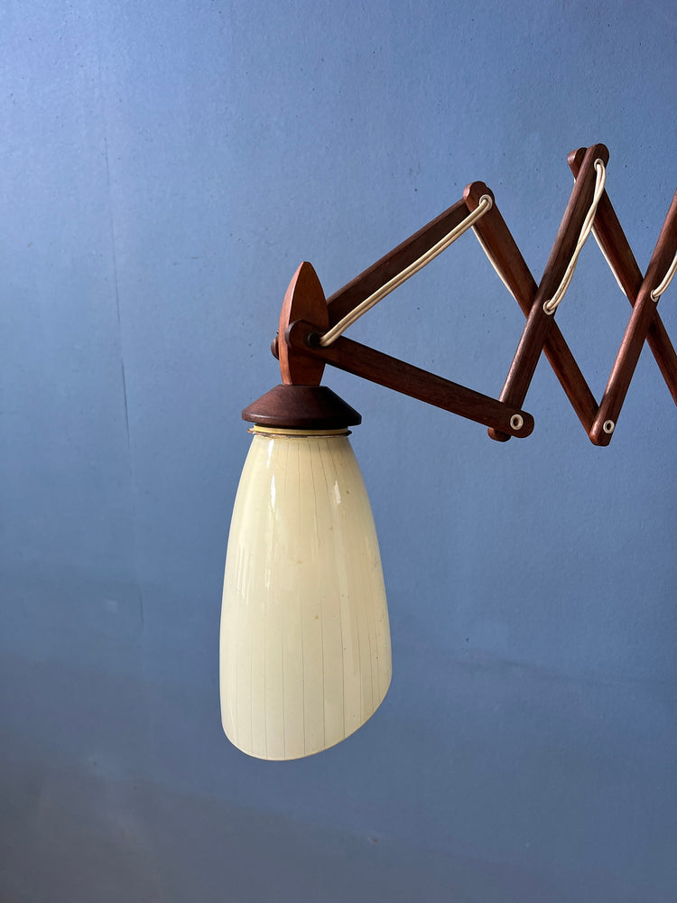 Mid Century Teak Wood Danish Wall Lamp with Glass Shade