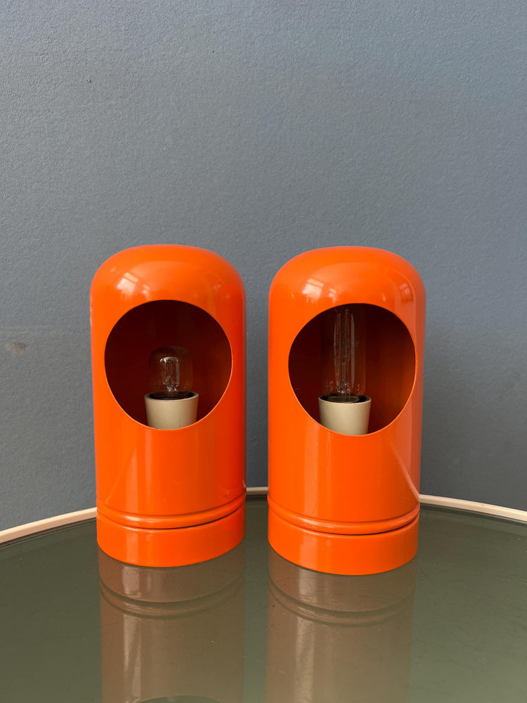 Set (2) of Vintage Orange Table Lamps in Selene Lightolier Style