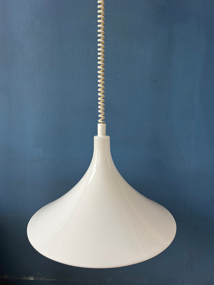 Mid Century White Space Age Witch Hat Pendant Lamp
