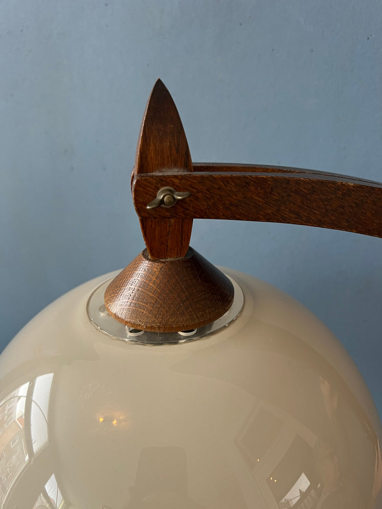 Mid Century Teak Wood Boomrang Wall Lamp with Mushroom Shade