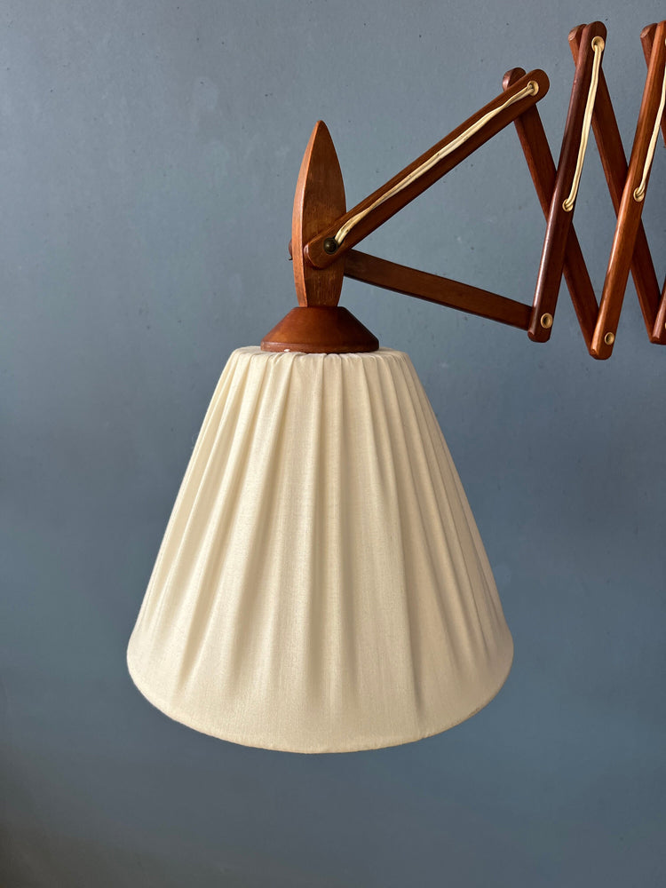 Mid Century Danish Teak Wood Scissor Wall Lamp