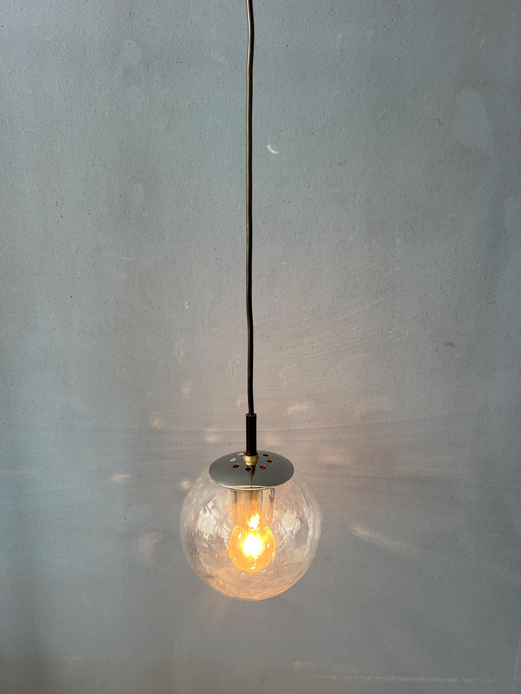 Vintage Small Raak Seeded Glass Hanging Lamp