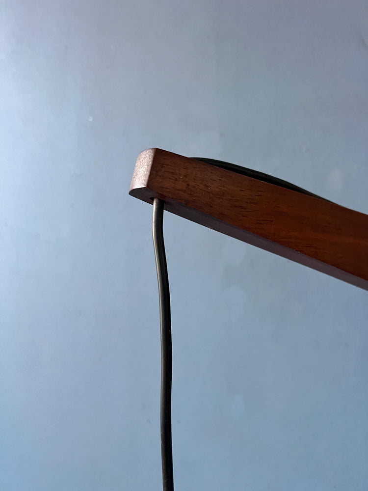 Mid Century Teak Wood Fishing Rod Wall Lamp with Pleated Shade