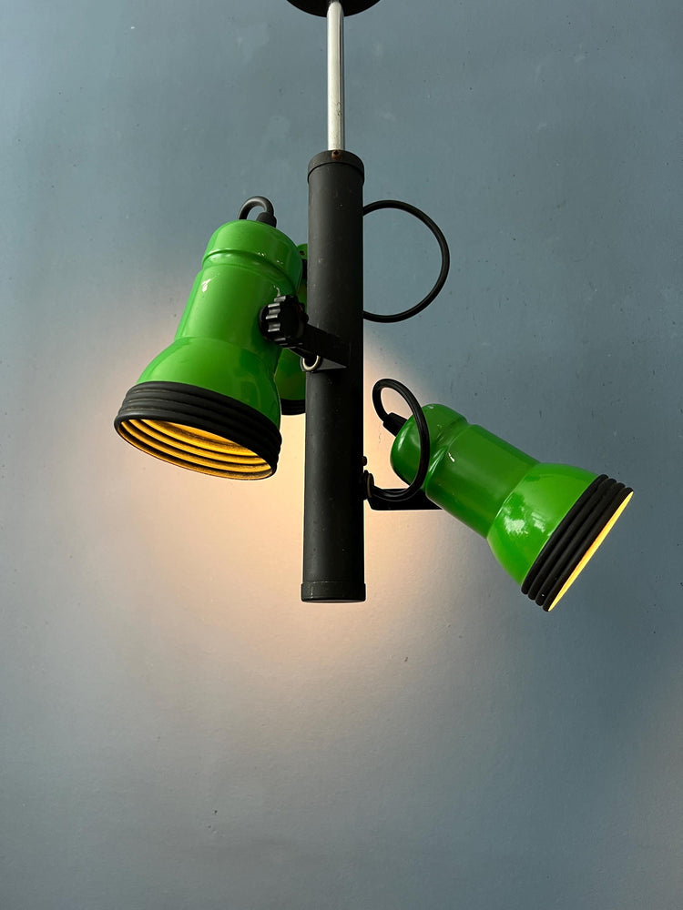 Vintage Downrod Ceiling Lamp with Three Green Spots