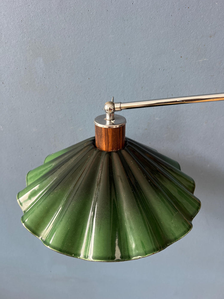 Mid Century Swing Arm Wall Lamp with Green Glass Shade