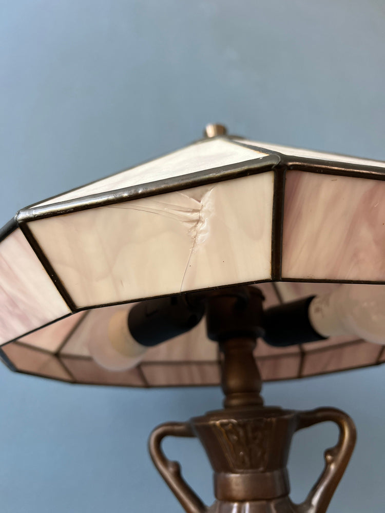 Purple Tiffany Art Deco Stained Glass Table Lamp