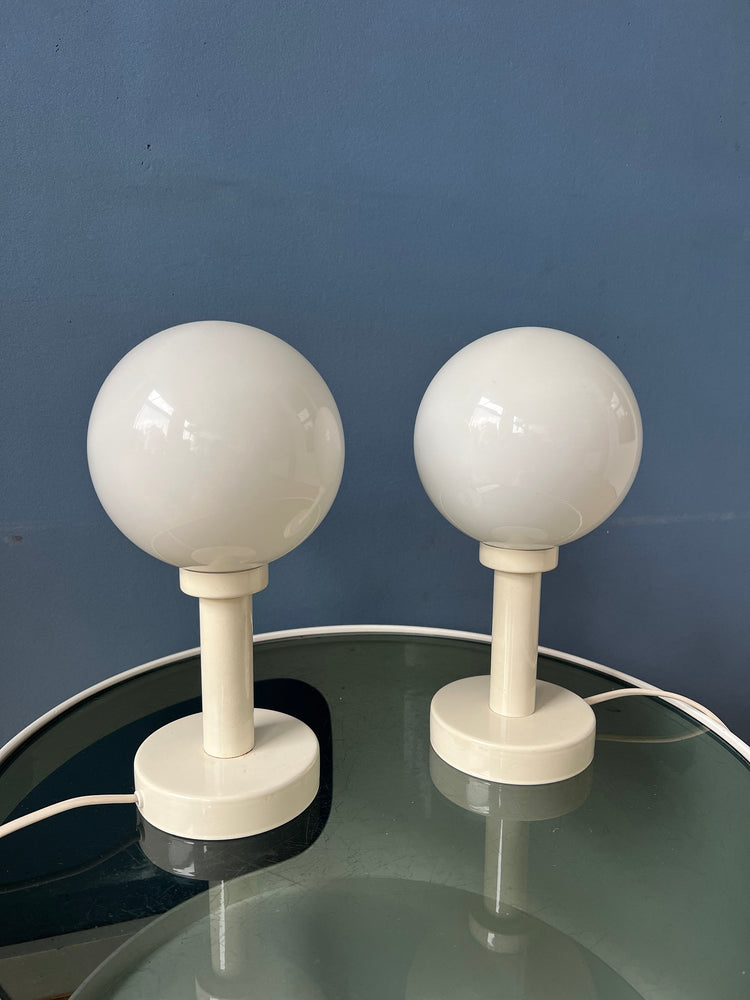 Set (2) of White Space Age Opaline Glass Table Lamps