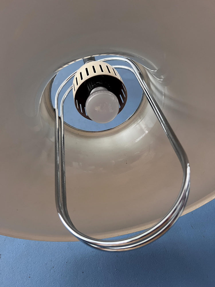 Vintage Dijkstra Pendant Lamp White & Chrome - Mid Century Modern Light Fixture