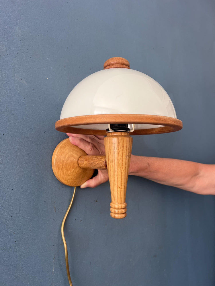 Vintage Steinhauer Wall Lamp Mid Century Adjustable Wooden Arm Plexiglass Light