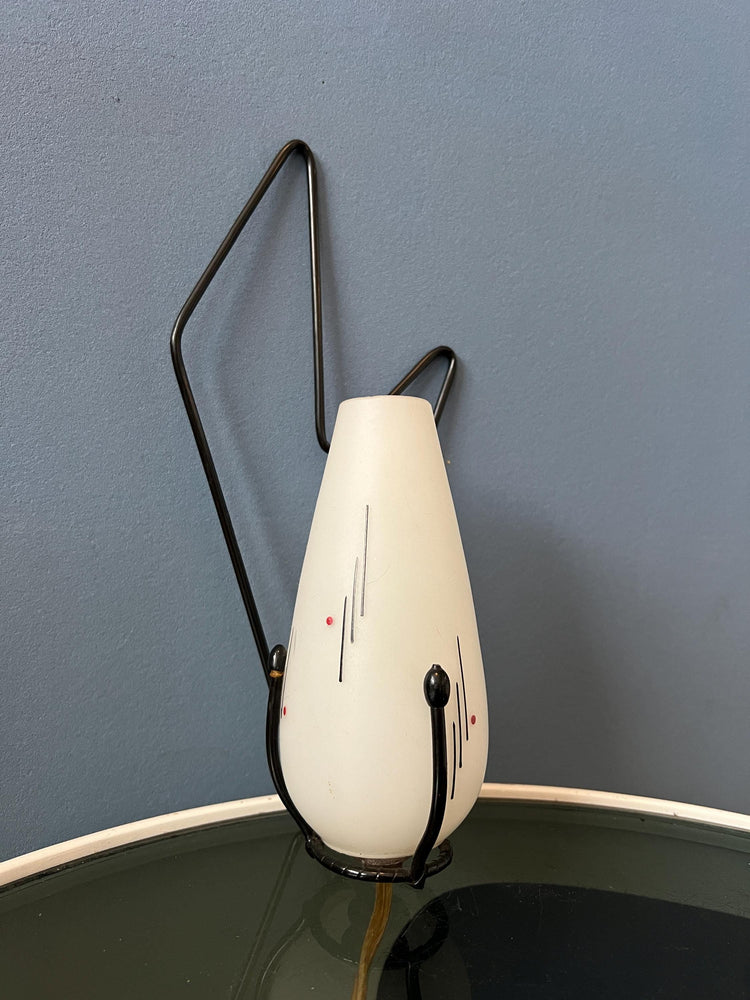 Mid Century Philips Opaline Glass Sconce Wall Lamp with Black Frame