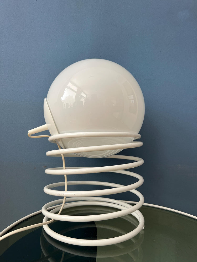 Large Mid Century Opaline Milk Glass Spiral Table Lamp