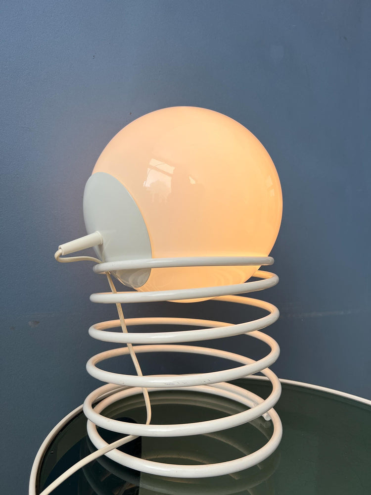 Large Mid Century Opaline Milk Glass Spiral Table Lamp