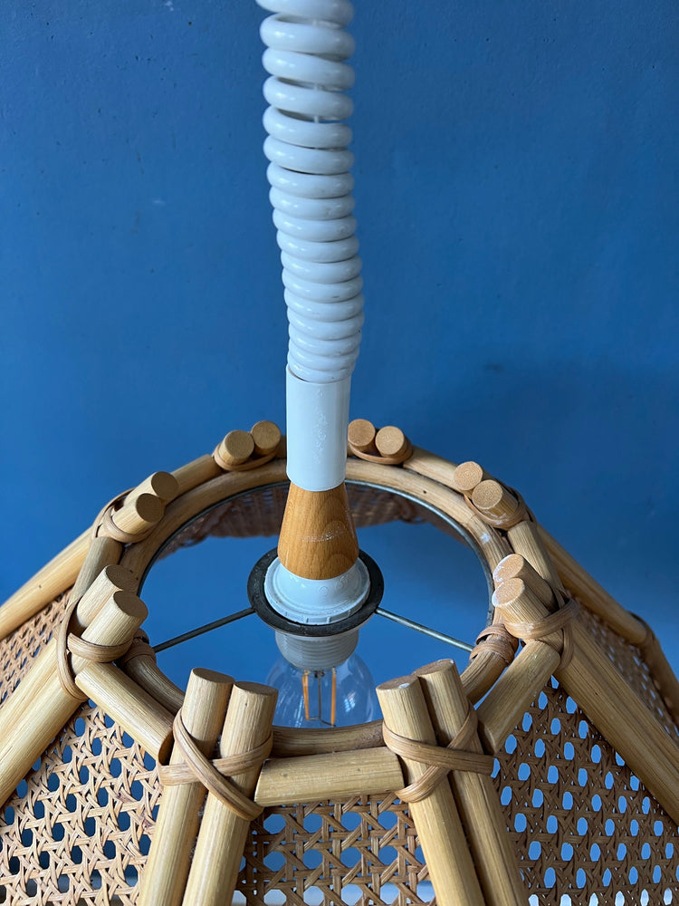 Rotan Pendant Lamp - Rattan Boho Light Fixture - Bamboo Vintage Lamp