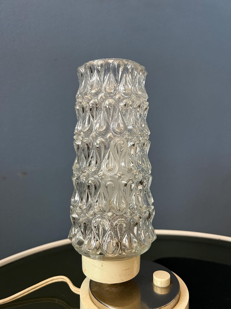 Set (2) of Mid Century Clear Crystal Glass Bedside Table Lamps