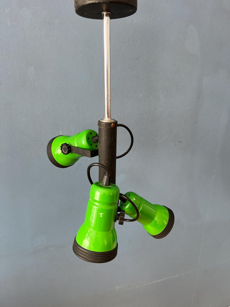 Vintage Downrod Ceiling Lamp with Three Green Spots