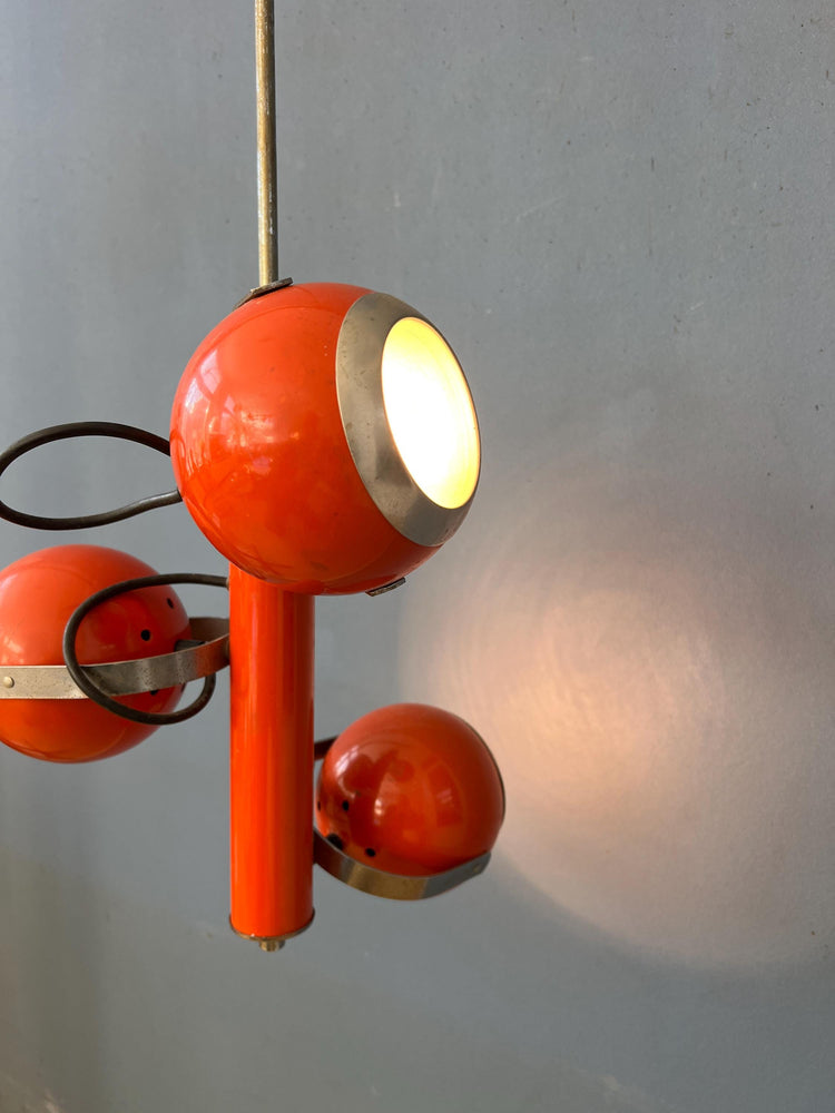 Vintage Red Space Age Pendant Lamp with Three Eyeball Shades