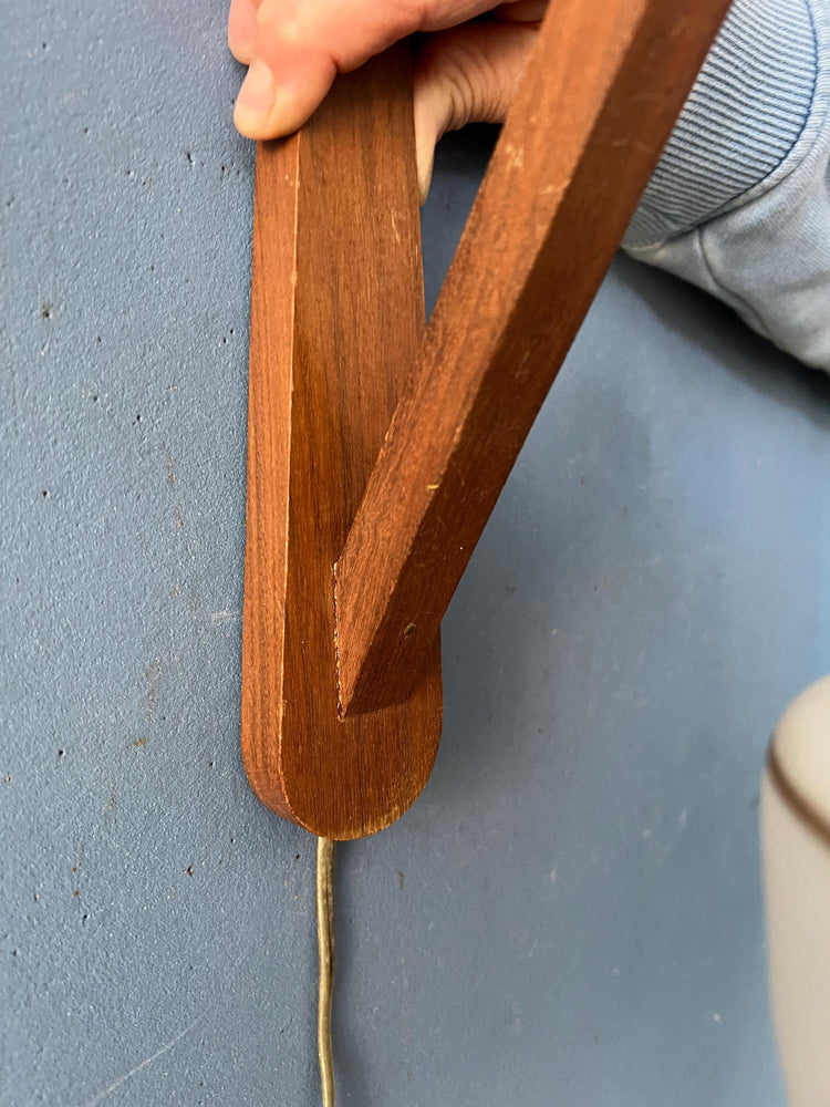 Scandinavian Opaline Glass Teak Wood Rod Wall Lamp