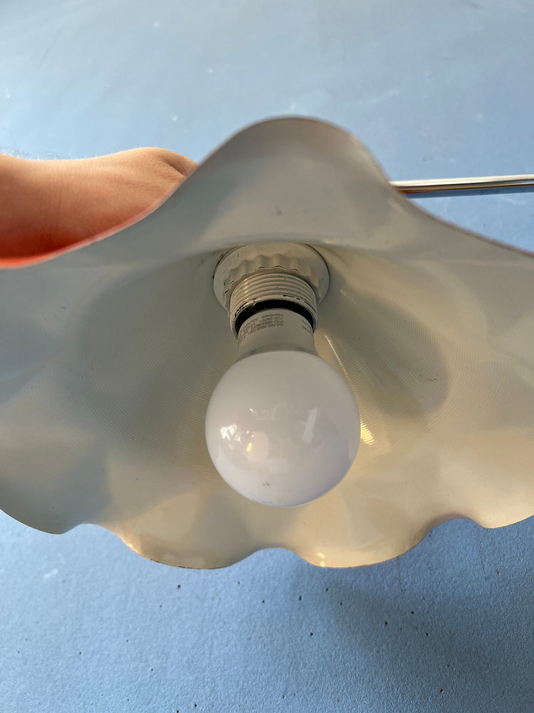 Red Swing Arm Wall Lamp - Teak Sconce - Red Flower Shade - Mid Century Light