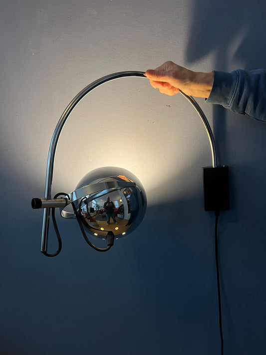 Chrome Herda Eyeball Space Age Arc Wall Lamp
