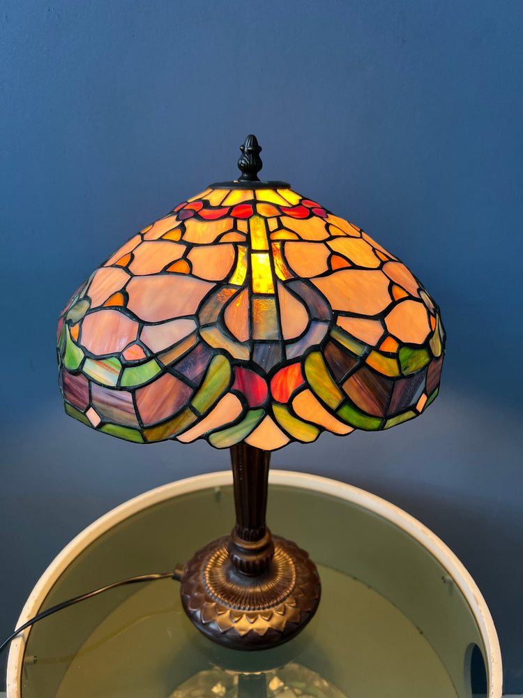 Small Stained Glass Tiffany Art Deco Table Lamp