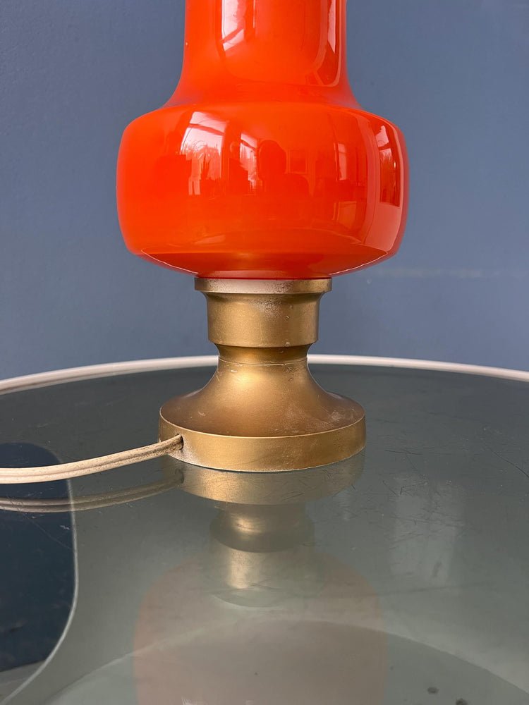 Small Mid Century Orange Glass Table Lamp