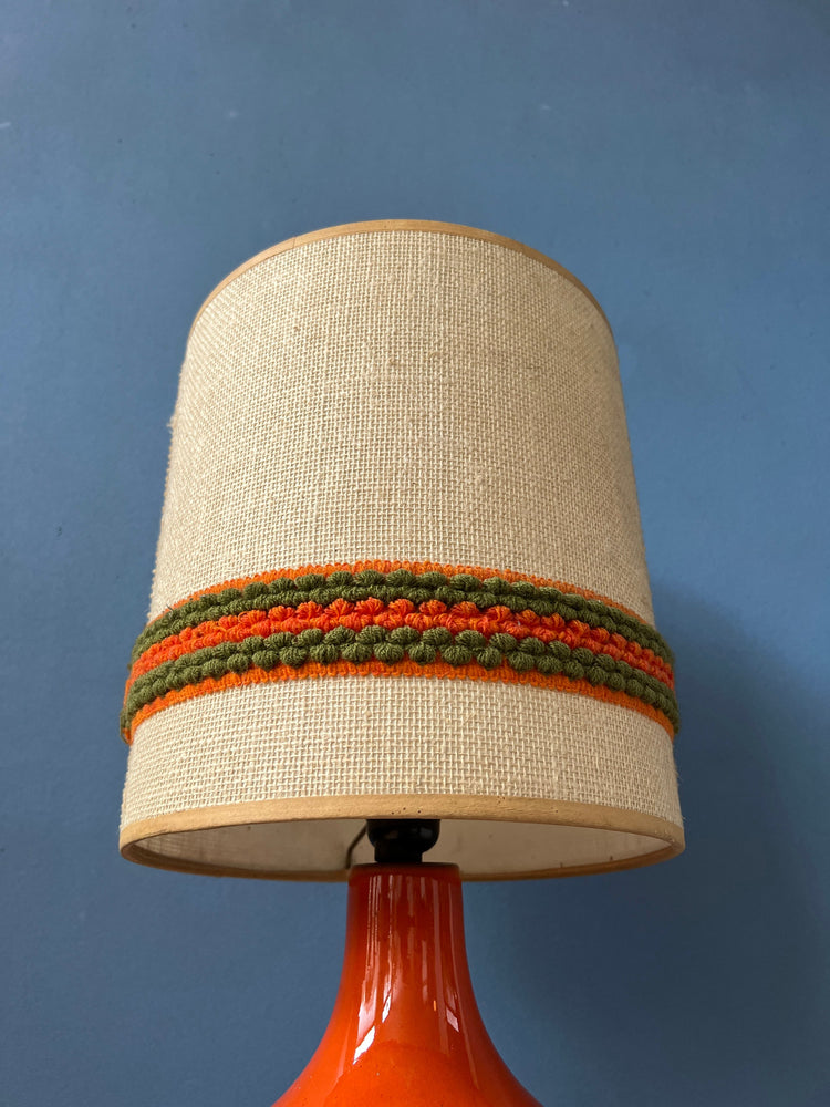 Orange Ceramic Table Lamp - Space Age Desk Light - Textile Shade - 70s Lighting
