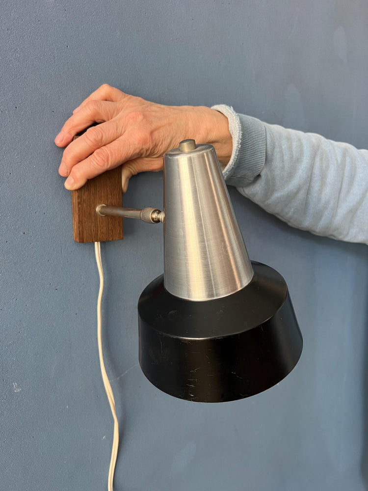 Black Anvia Teak Wood Mid Century Wall Sconce