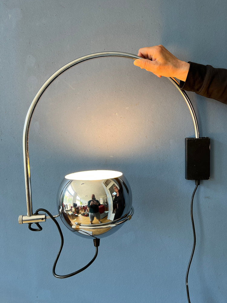 Chrome Eyeball Wall Lamp - Arc Wall Light - Mid Century Light Fixture - Space Age