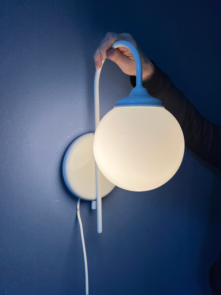 White Opaline Glass Mid Century Wall Lamp