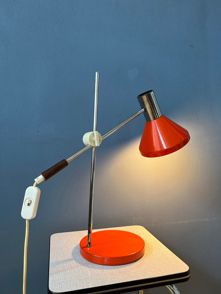 Red Mid Century Desk Lamp - Swing Arm Table Lamp - Chrome Space Age Light