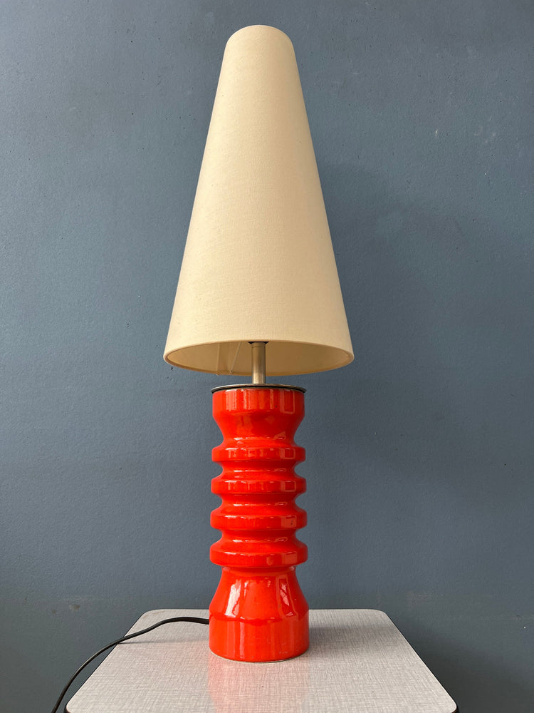 Large Red Space Age Flower Ceramic Mid Century Table Lamp