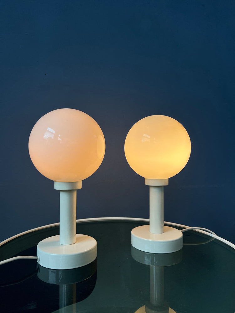 Set (2) of White Space Age Opaline Glass Table Lamps