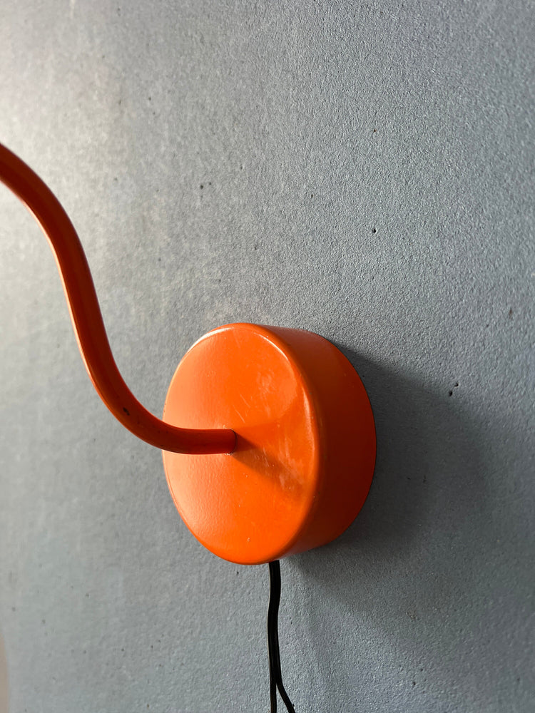 Set (2) of Opaline Glass Wall Lamps with Orange Metal Frame