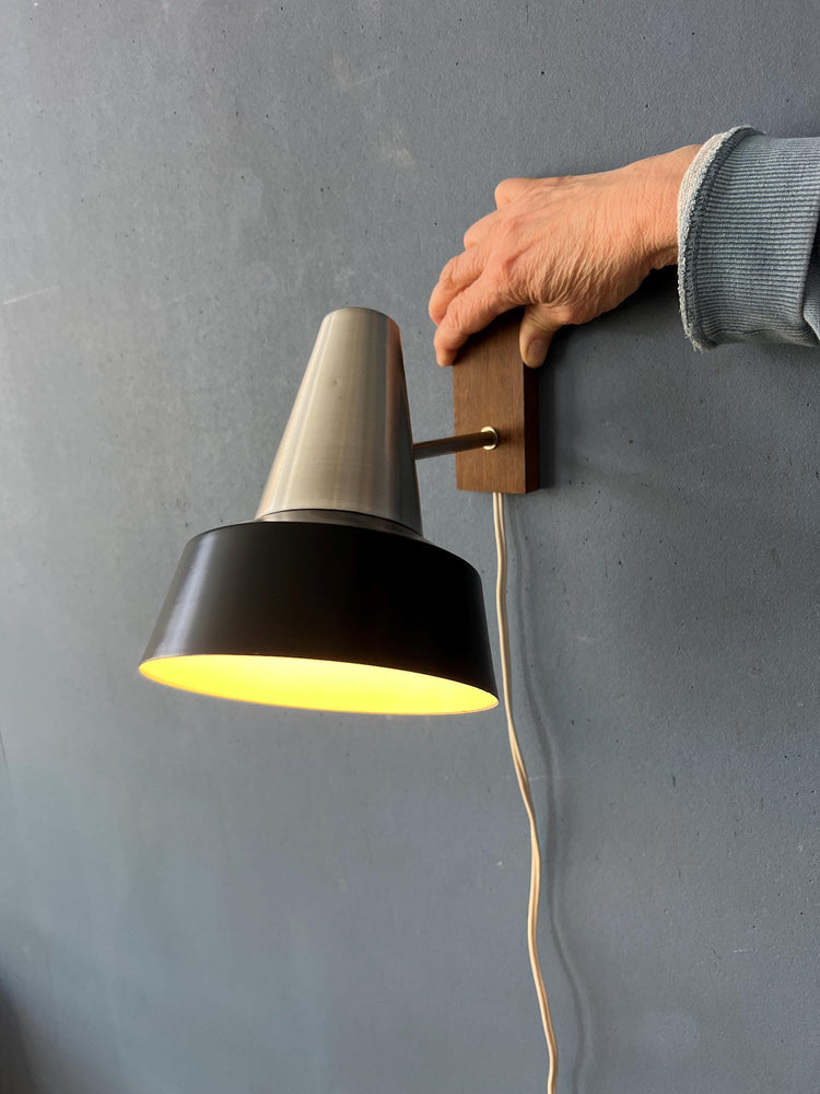 Black Anvia Teak Wood Mid Century Wall Sconce