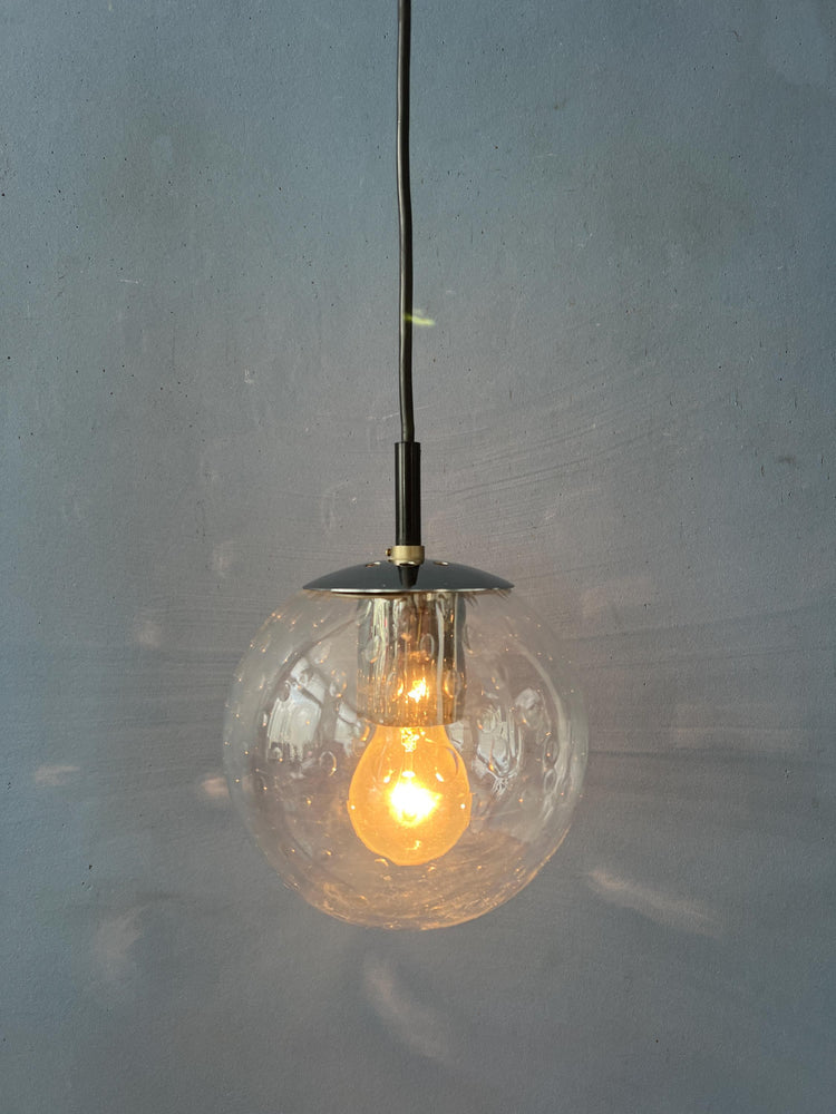 Vintage Small Raak Seeded Glass Hanging Lamp