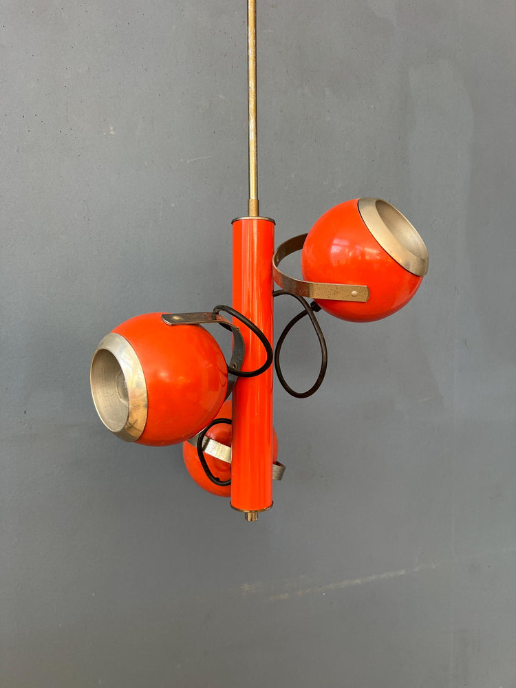 Vintage Red Space Age Pendant Lamp with Three Eyeball Shades