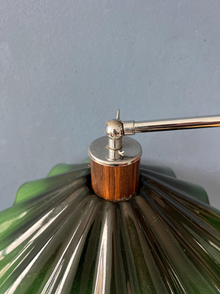 Mid Century Swing Arm Wall Lamp with Green Glass Shade