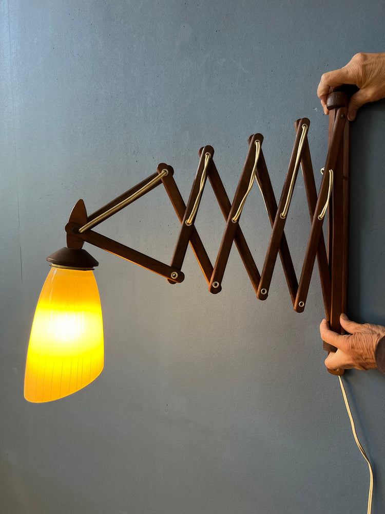 Mid Century Teak Wood Danish Wall Lamp with Glass Shade
