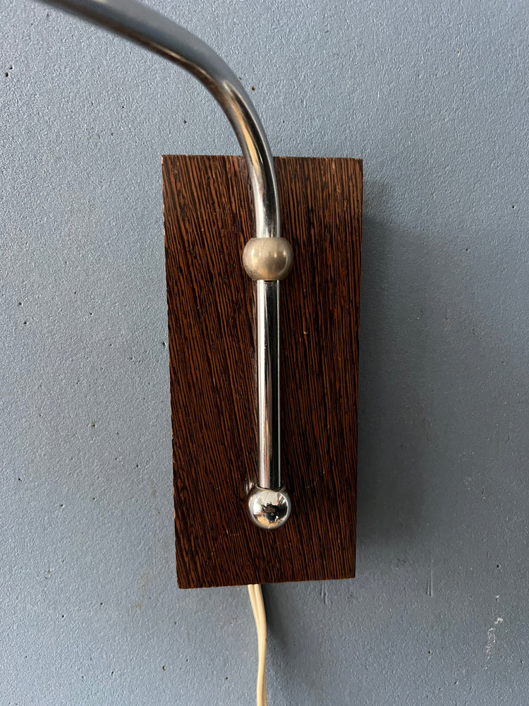 Vintage Teak Wood Mid Century Swing Arm Wall Lamp with Textile Shade