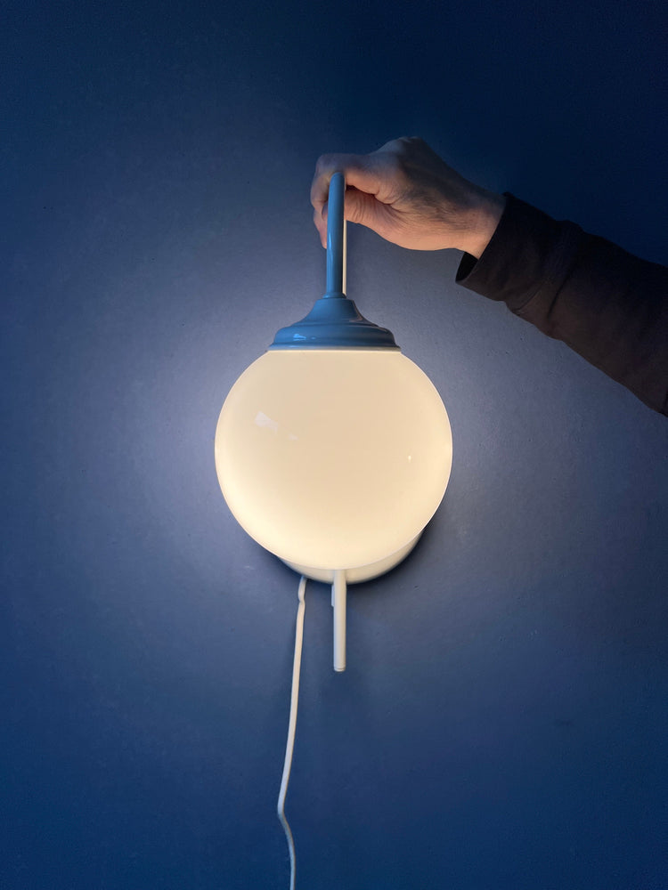 White Opaline Glass Mid Century Wall Lamp