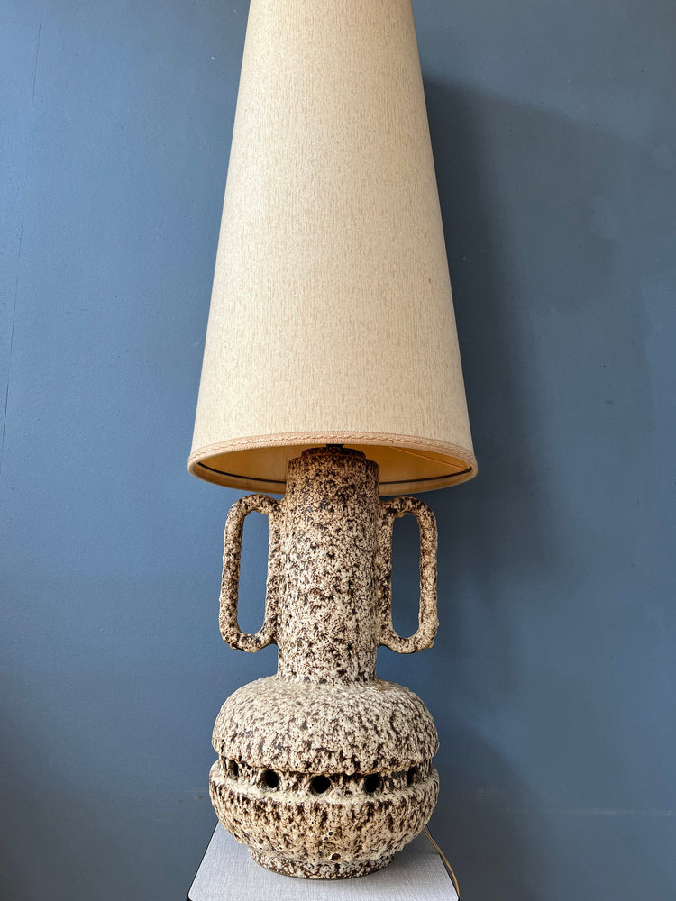 Beige West Germany Fat Lava Ceramic Floor Lamp with Large Beige Shade