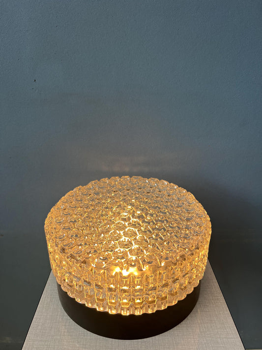 Mid Century Patterned Glass Flush Mount Ceiling Lamp