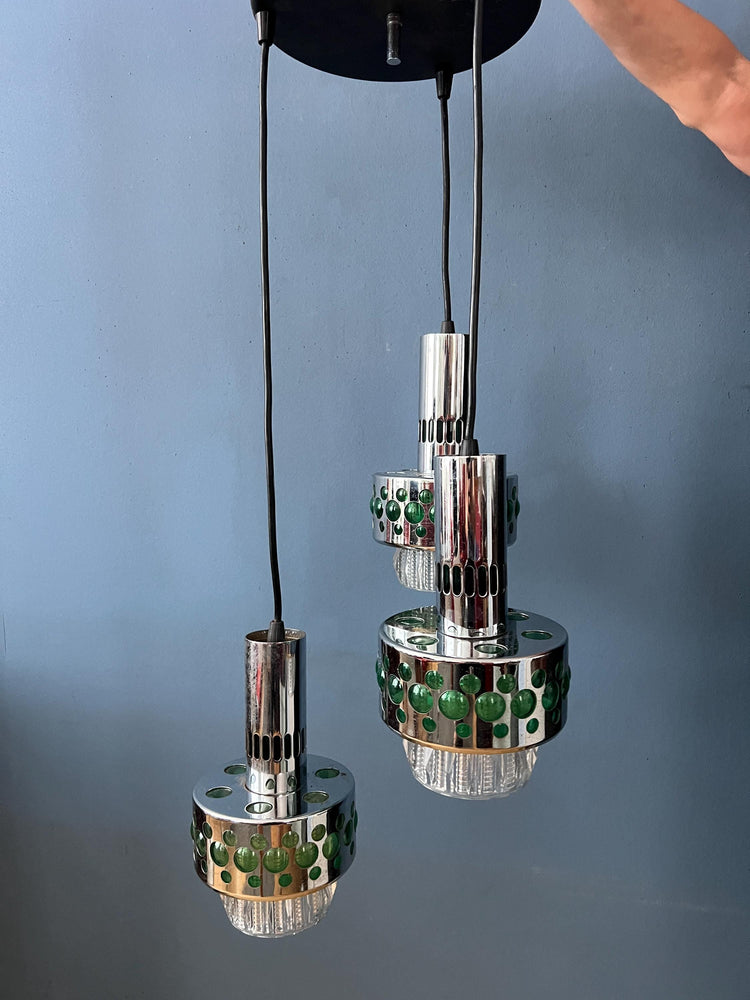 Green Vintage Space Age Massive Cascade Pendant Lamp