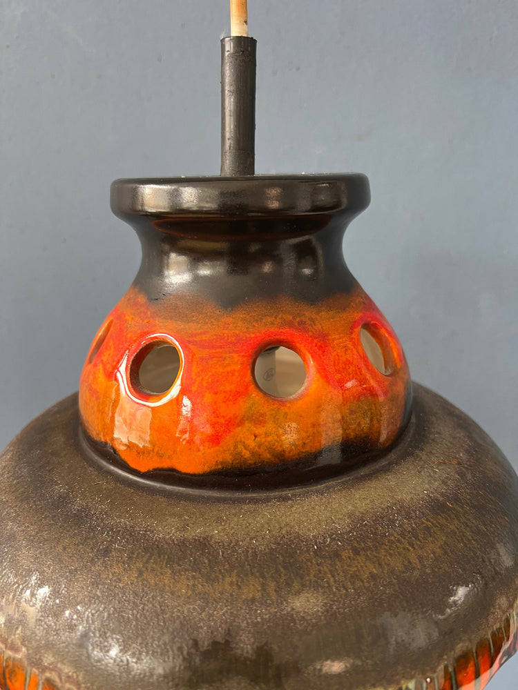 Red and Black Mid Century West Germany Ceramic Pendant Lamp