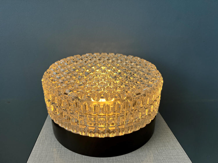 Mid Century Patterned Glass Flush Mount Ceiling Lamp
