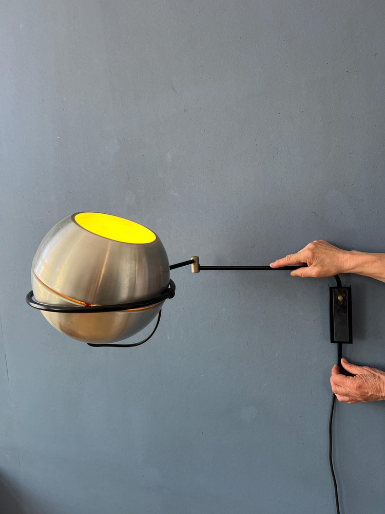 Vintage Mid Century Silver Globe Swing Arm Wall Lamp